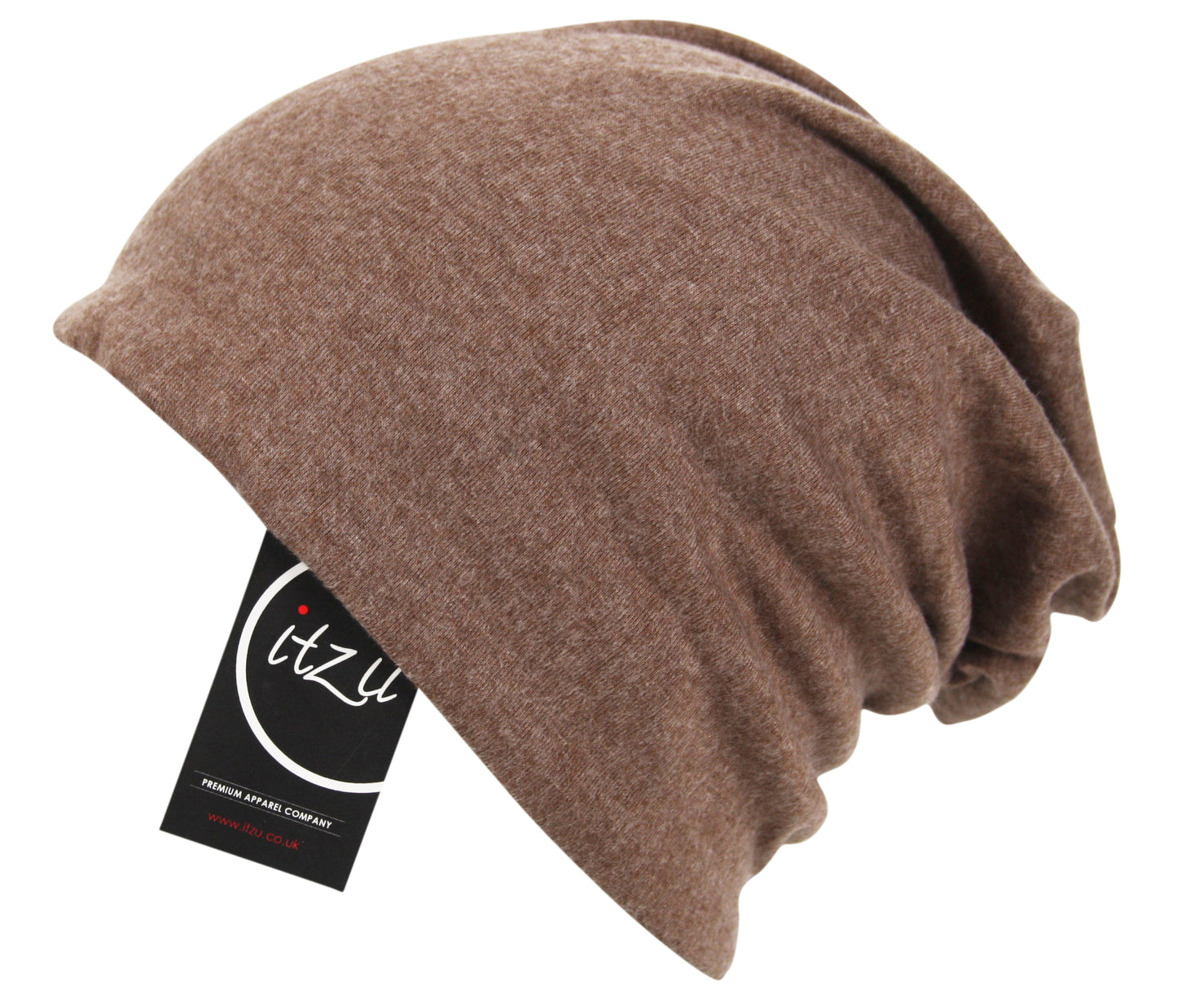 Unisex Soft Jersey Oversized Slouch Beanie Hat Plain Brown