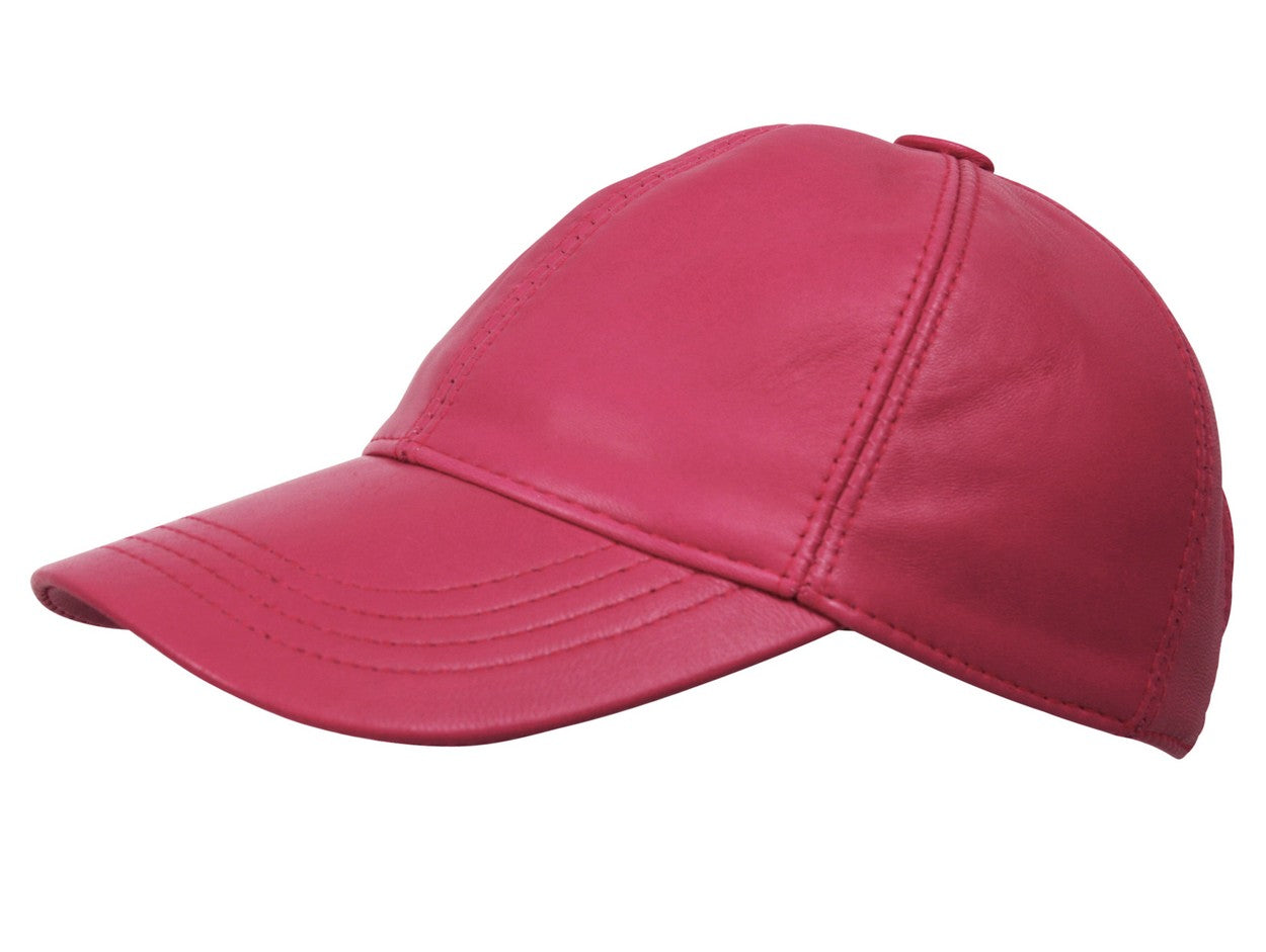 Genuine Leather Precurved Baseball Cap in Pink