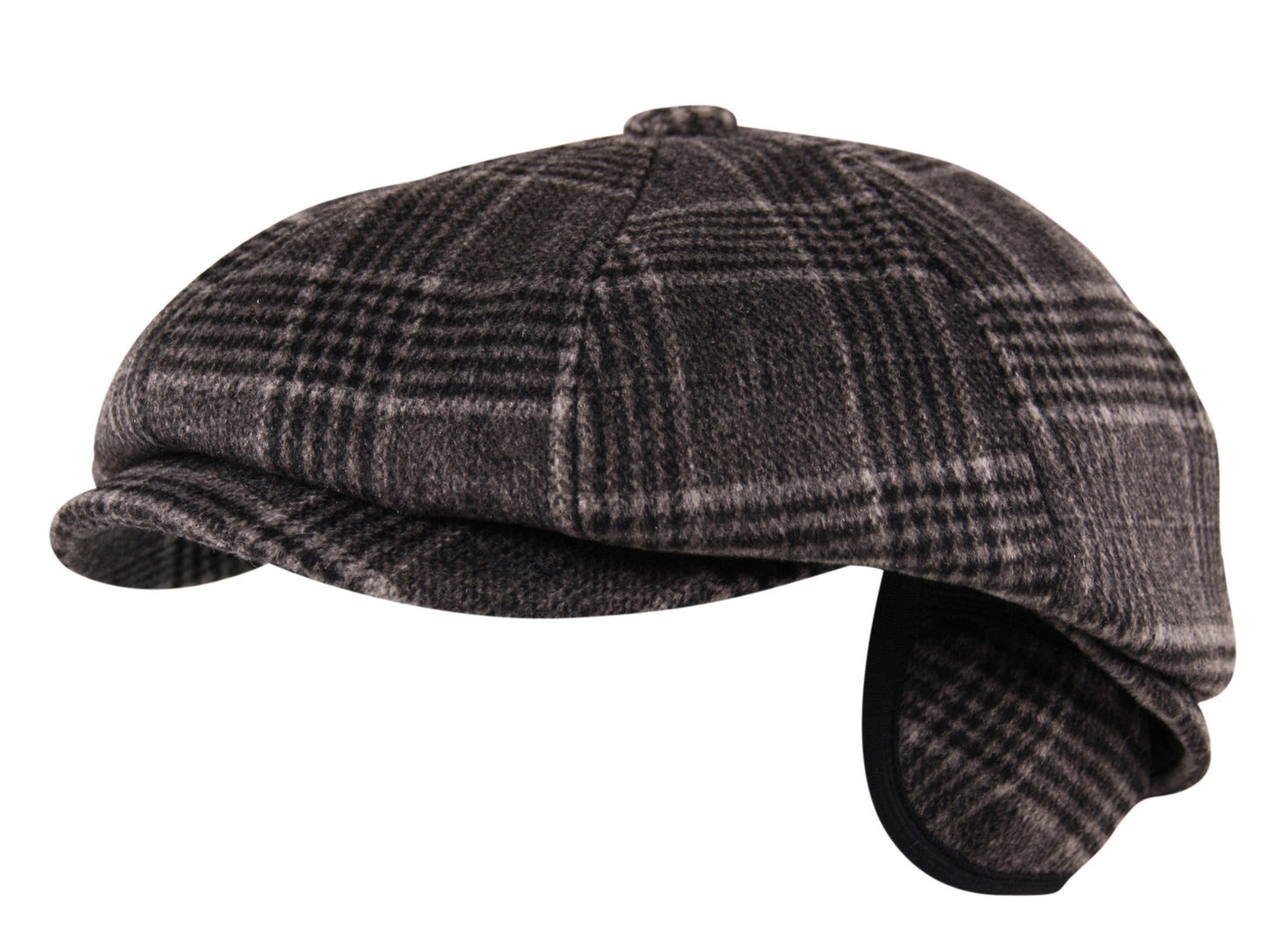Brushed Wool Flannel 8 Panel Flat Cap Hat Newsboy Tweed Check Grey