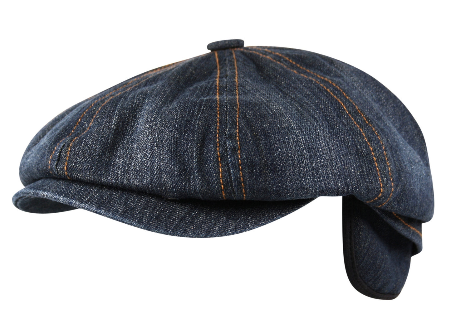 Denim 8 Panel Flat Cap Hat Baker Boy Newsboy in Washed Blue