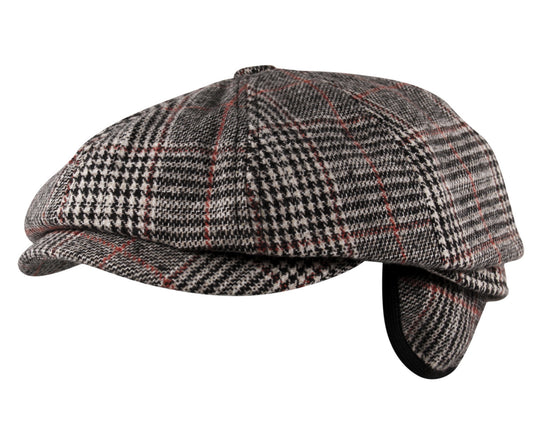Luxury 8 Panel Newsboy Tweed Flat Cap in Beige