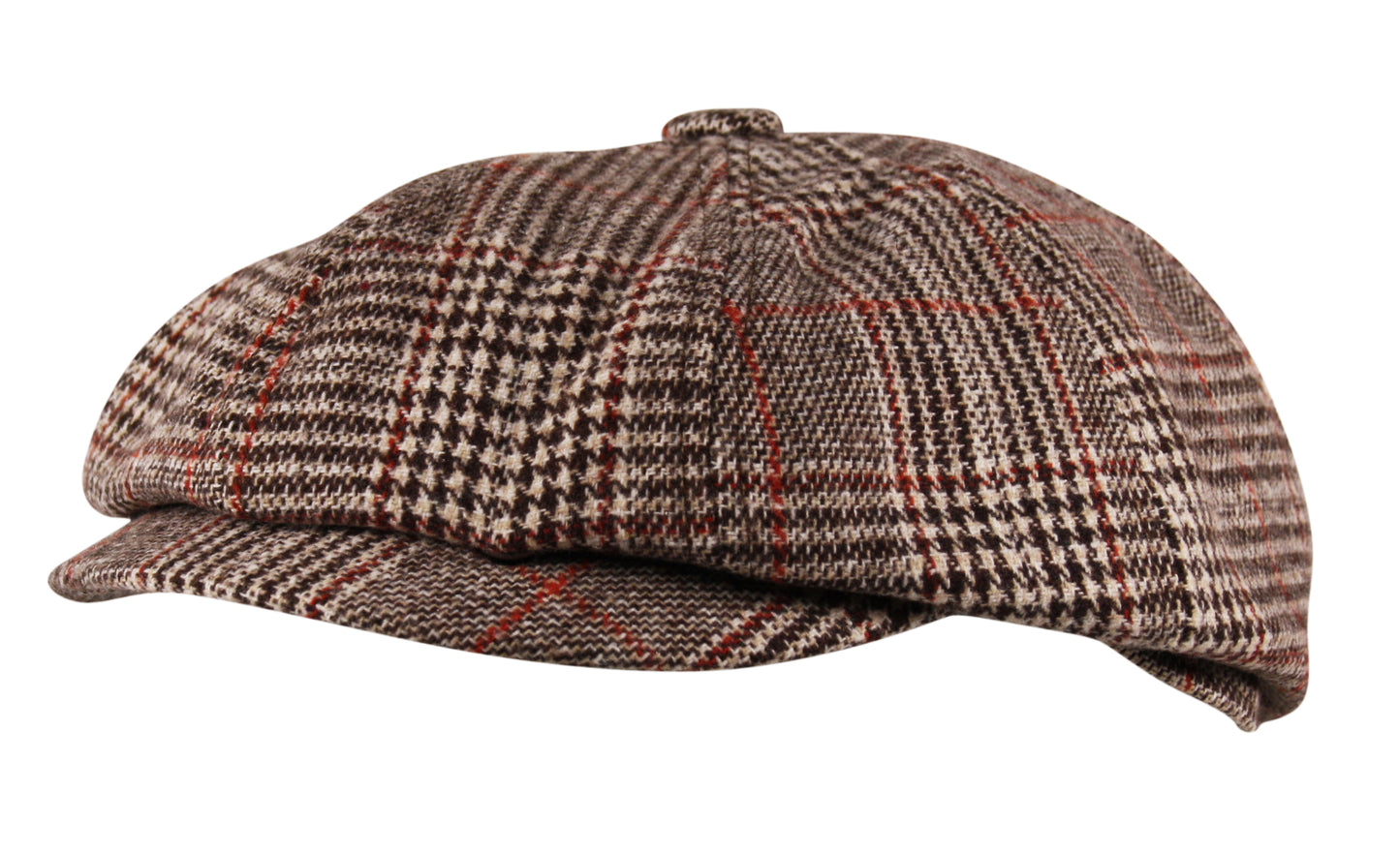 Luxury 8 Panel Newsboy Tweed Flat Cap in Coffee Brown