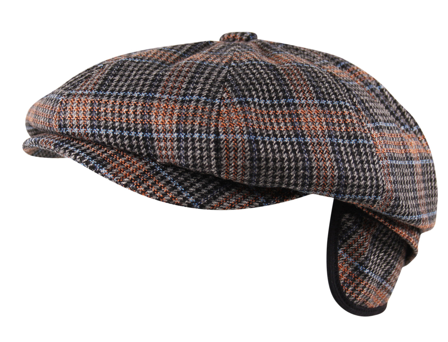 Luxury 8 Panel Newsboy Tweed Flat Cap in Grey Blue
