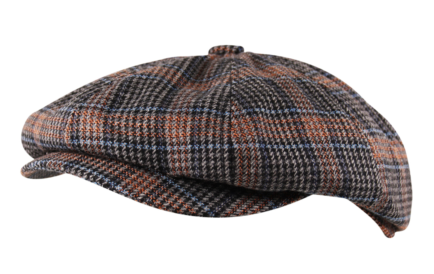 Luxury 8 Panel Newsboy Tweed Flat Cap in Grey Blue
