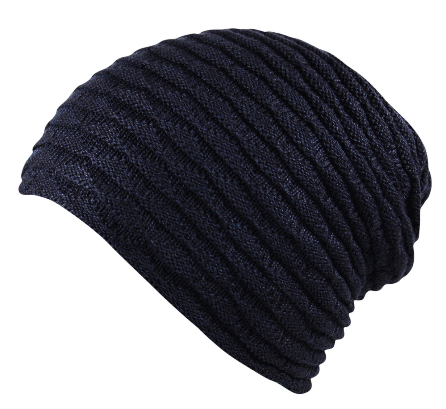Unisex Knit Slouch Beanie Ribbed Hat in Blue