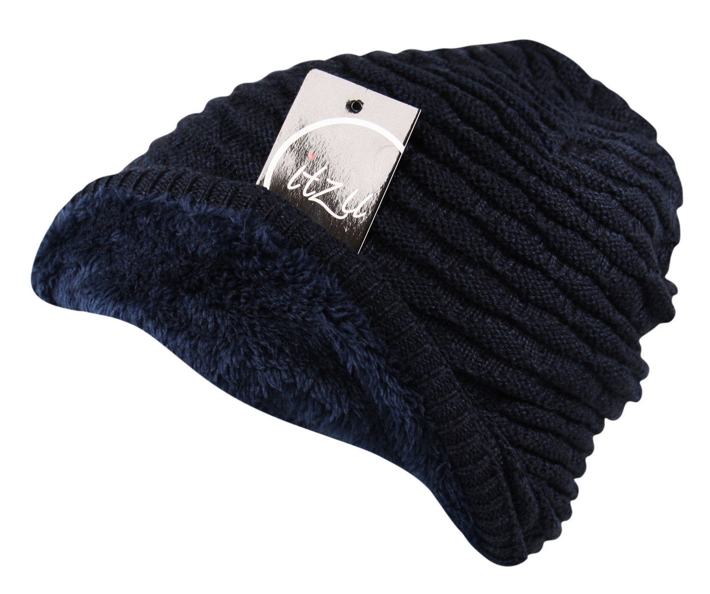 Unisex Knit Slouch Beanie Ribbed Hat in Blue