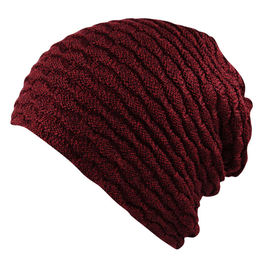 Unisex Knit Slouch Beanie Ribbed Hat in Maroon