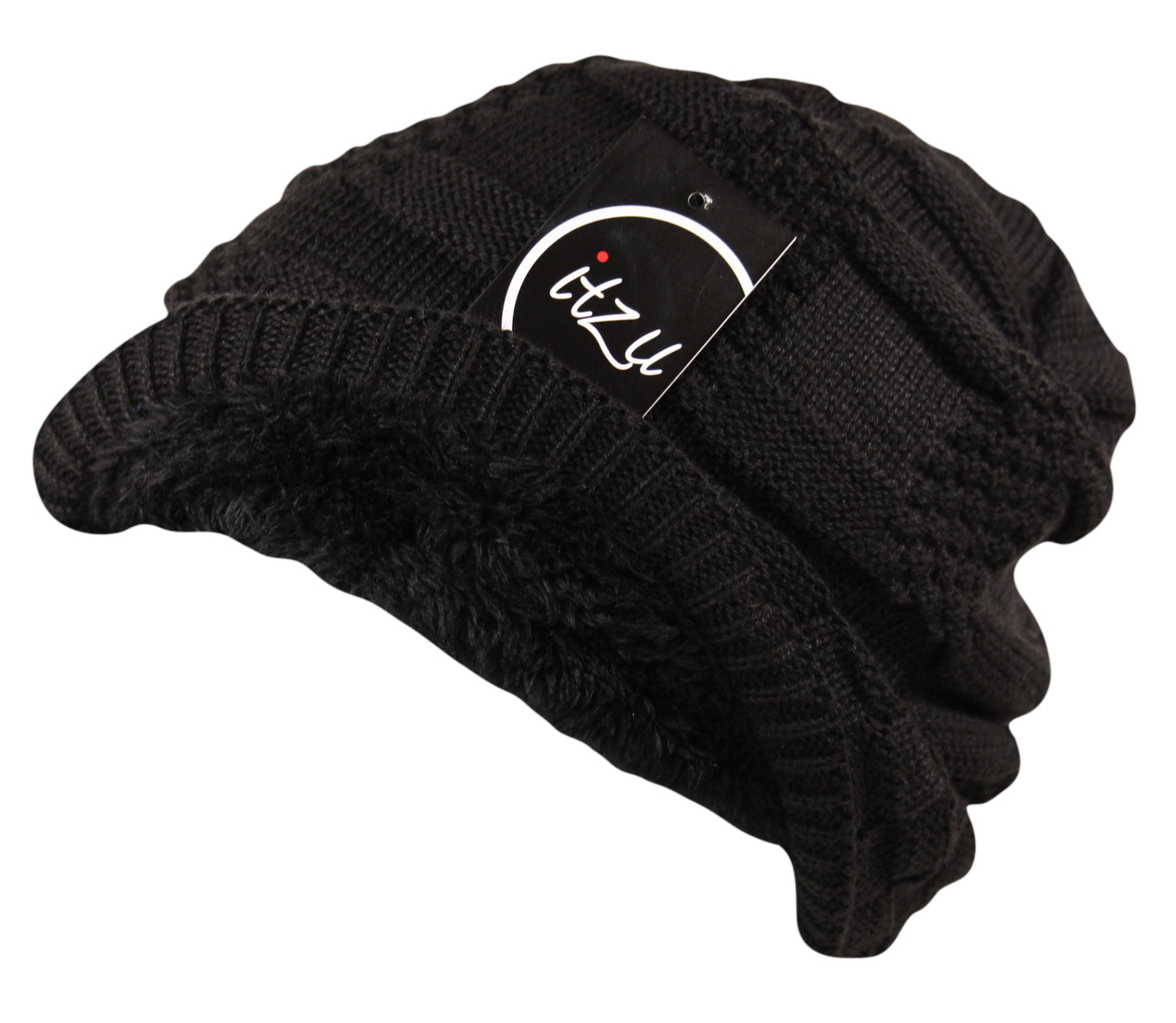 Unisex Waffle Knit Slouch Beanie Hat Wool in Black