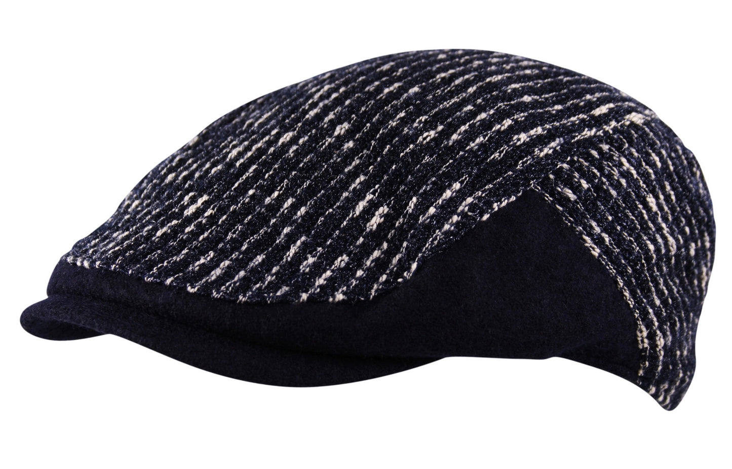 Wool Striped Flat Cap Hat in Navy Blue