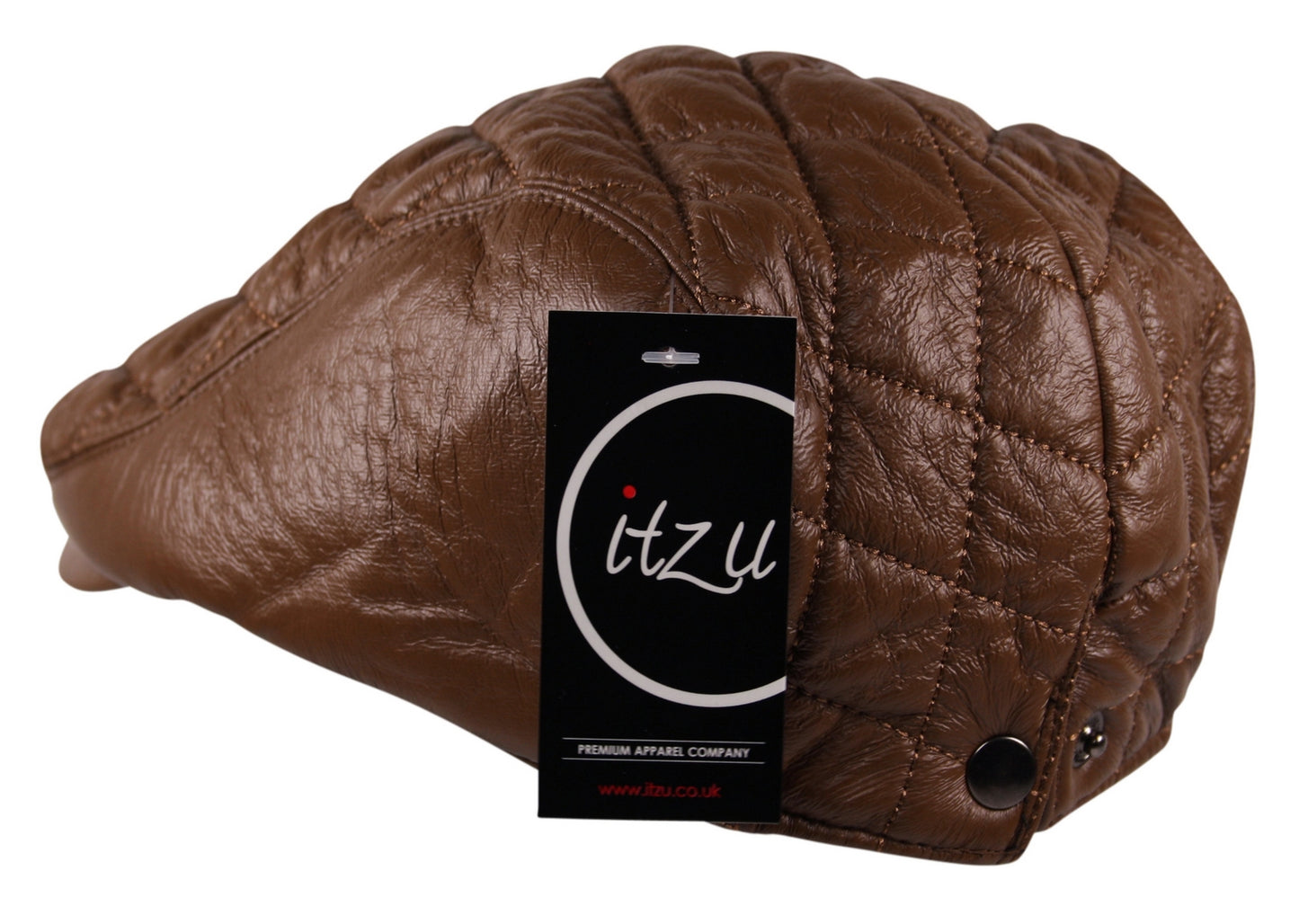 Quilted Check Faux Leather Flat Cap in Brown