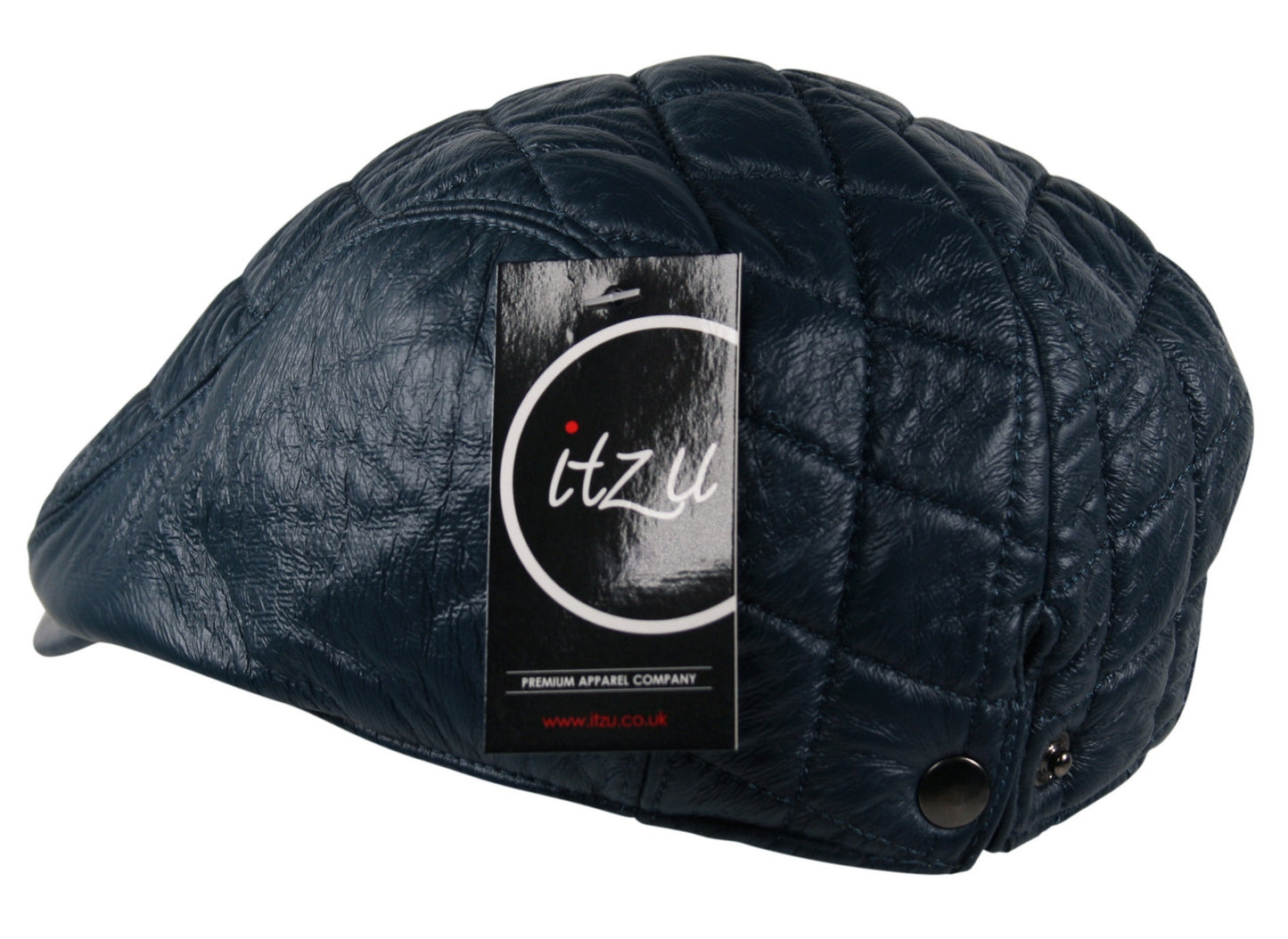 Quilted Check Faux Leather Flat Cap in Teal Blue