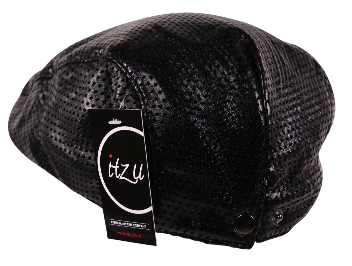 Perforated Faux Leather Flat Cap in Black