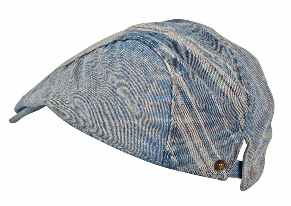 Patchwork Check Flat Cap Light Denim Wash
