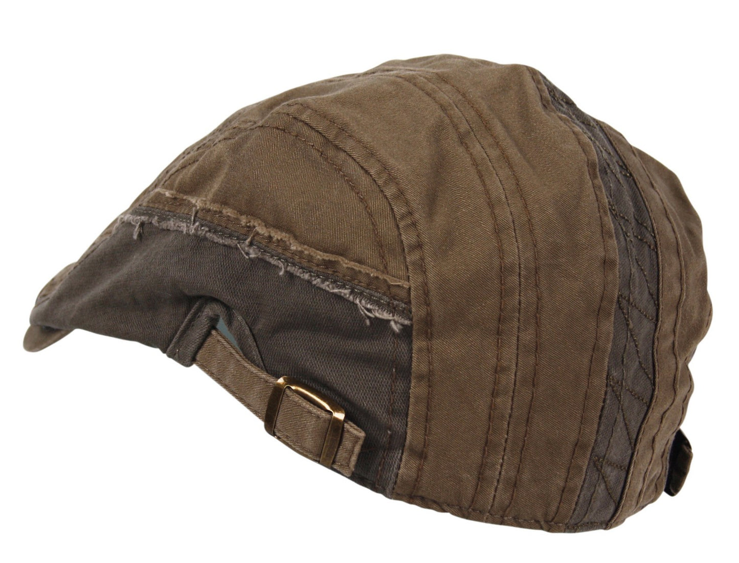 Distressed Patchwork Flat Cap in Beige