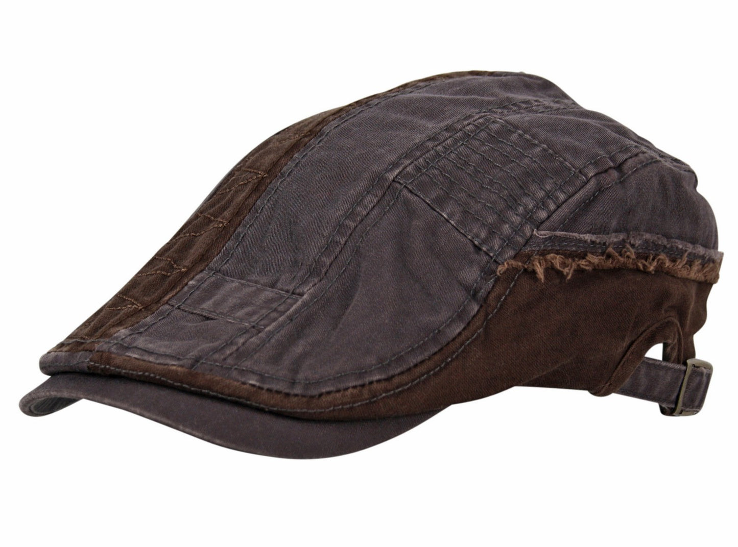 Distressed Patchwork Flat Cap in Huskey Grey Brown