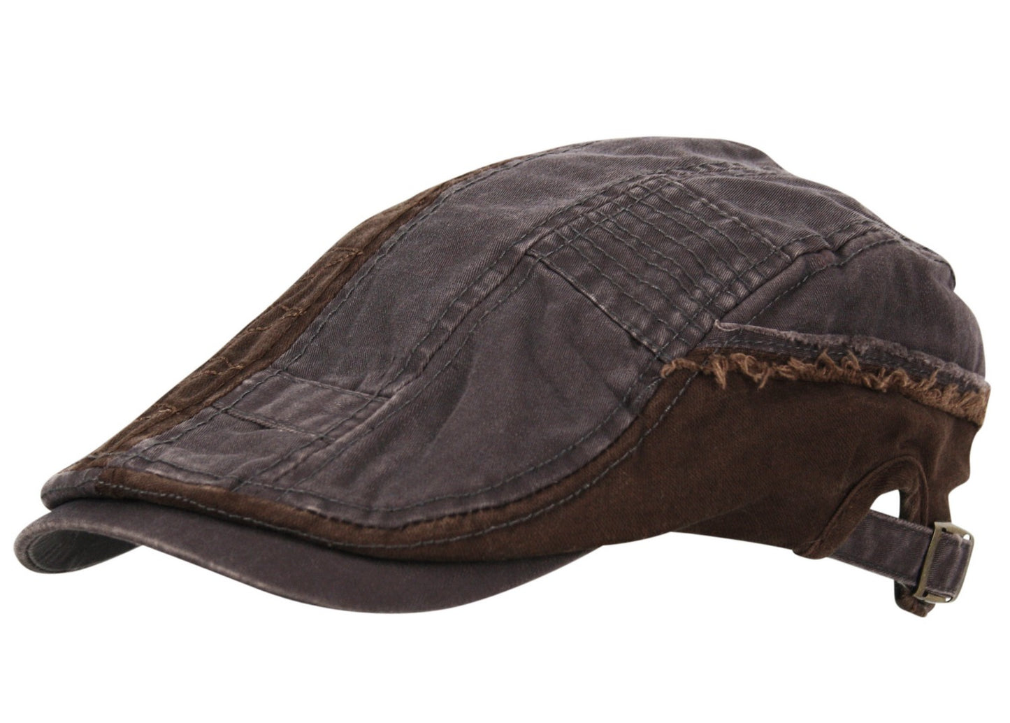 Distressed Patchwork Flat Cap in Huskey Grey Brown