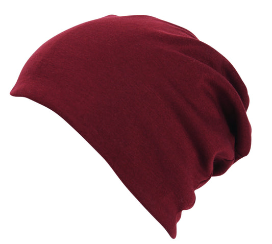 Unisex Jersey Oversized Slouch Beanie Hat Plain Burgundy
