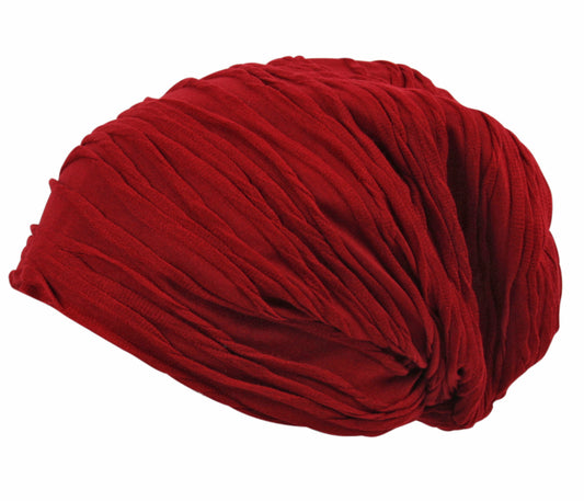 Unisex Soft Jersey Oversized Slouch Beanie Hat Textured Burgundy Wave