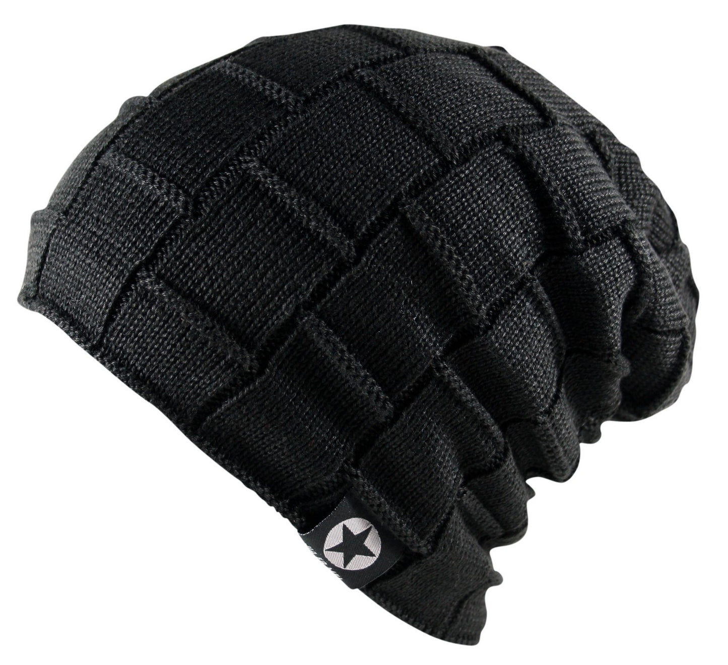 Unisex Soft Fleece Slouch Cable Knit Beanie Hat Wool Black