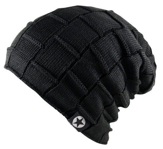 Unisex Soft Fleece Slouch Cable Knit Beanie Hat Wool Black