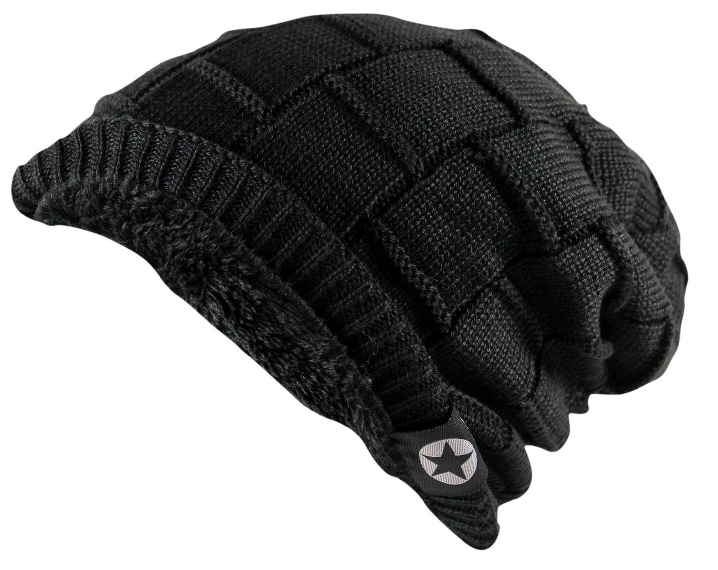 Unisex Soft Fleece Slouch Cable Knit Beanie Hat Wool Black