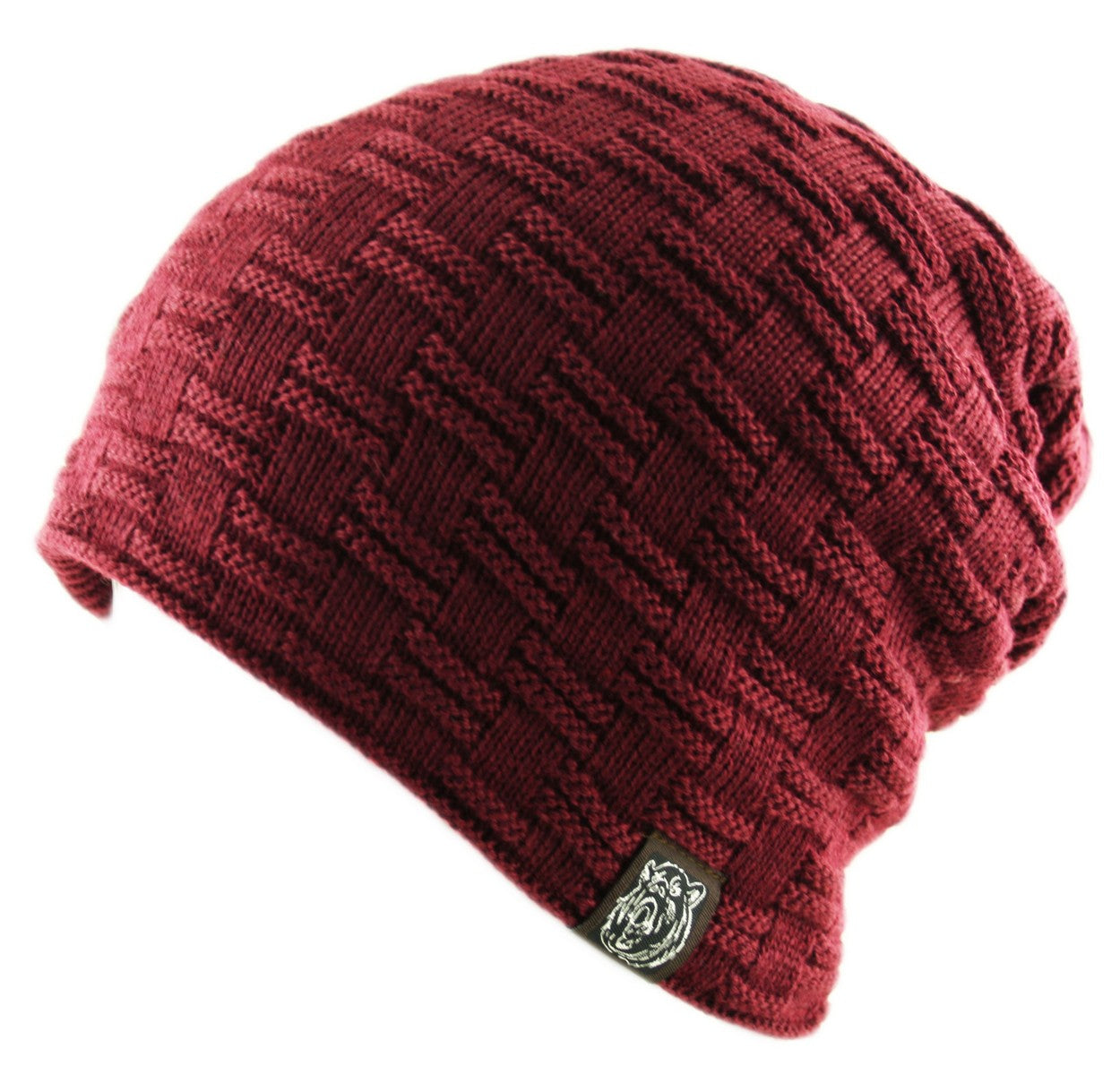 Unisex Slouch Warm Fleece Beanie Hat in Burgundy