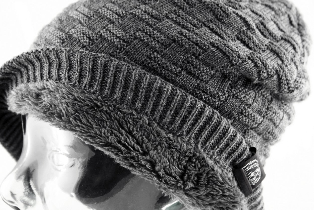 Unisex Slouch Warm Fleece Beanie Hat in Grey