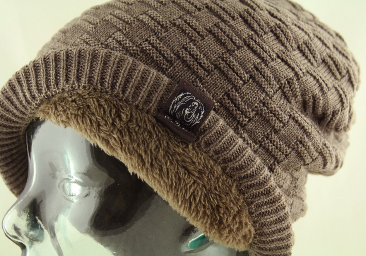 Unisex Slouch Warm Fleece Beanie Hat in Huskey Brown