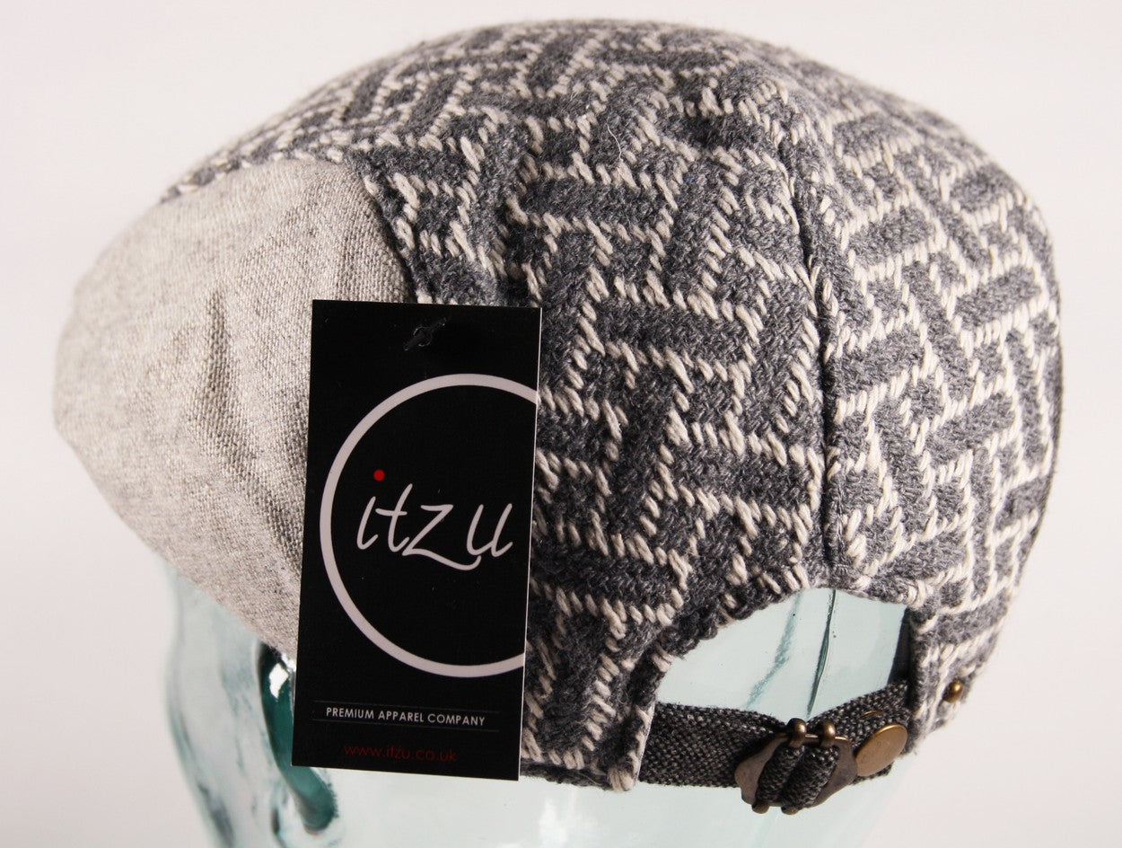 2 Tone Panel Cross Stitch Flat Cap in Grey