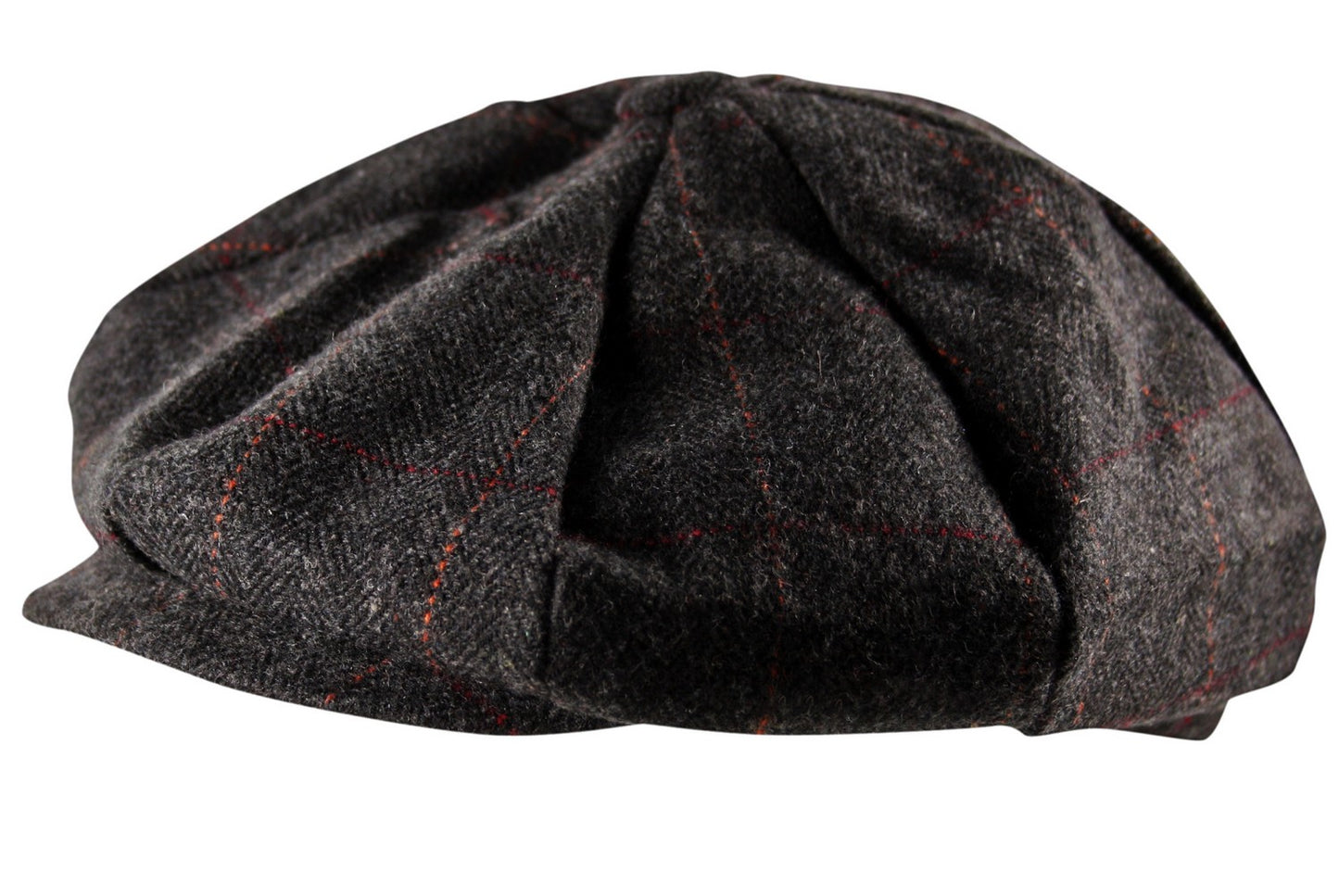8 Panel Cheviot Tweed Flat Cap in Charcoal