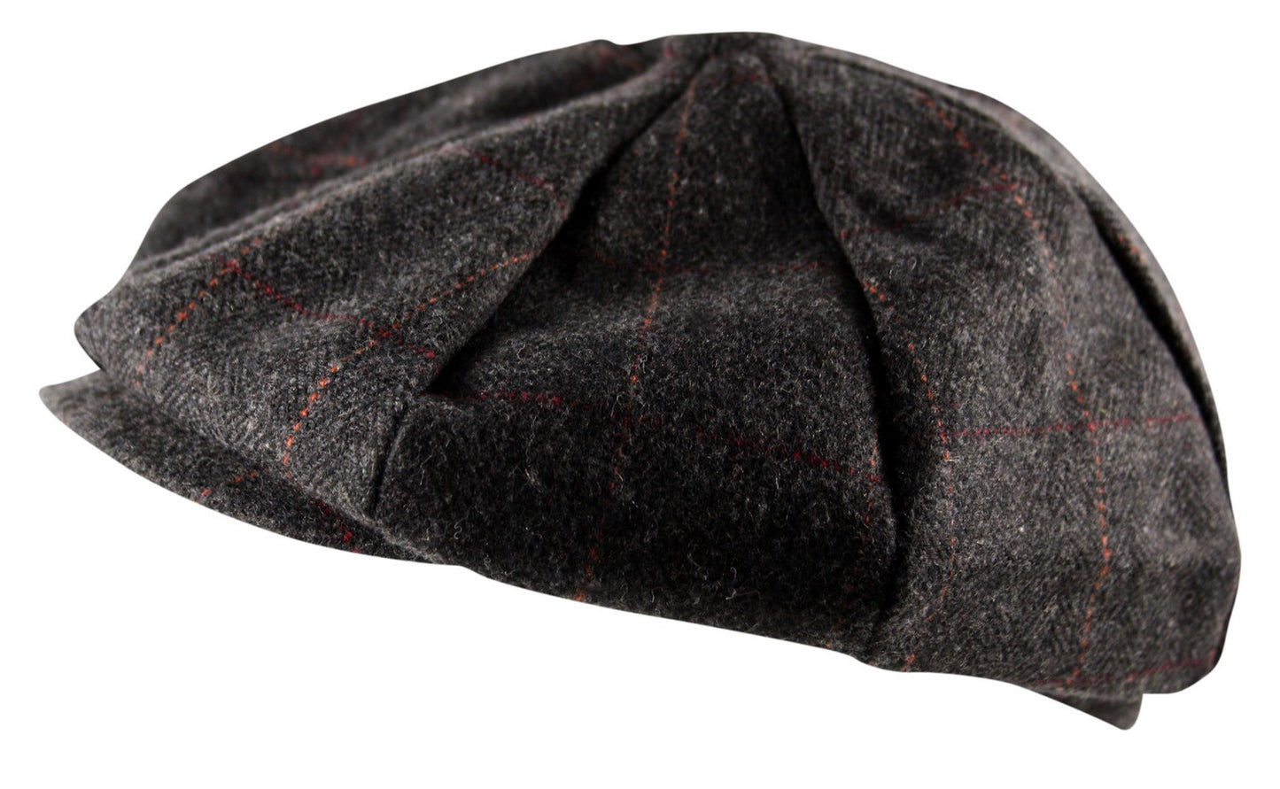 8 Panel Cheviot Tweed Flat Cap in Charcoal