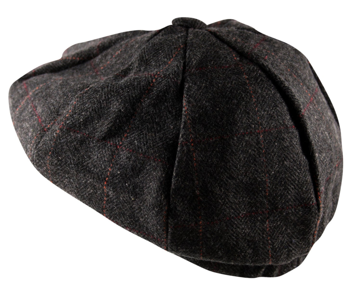8 Panel Cheviot Tweed Flat Cap in Charcoal