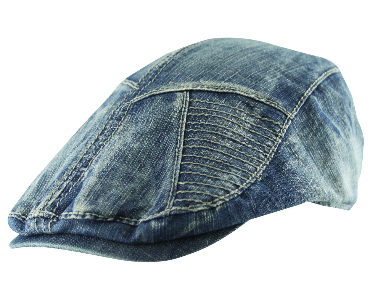 Denim Flat Cap Hat in Washed Blue