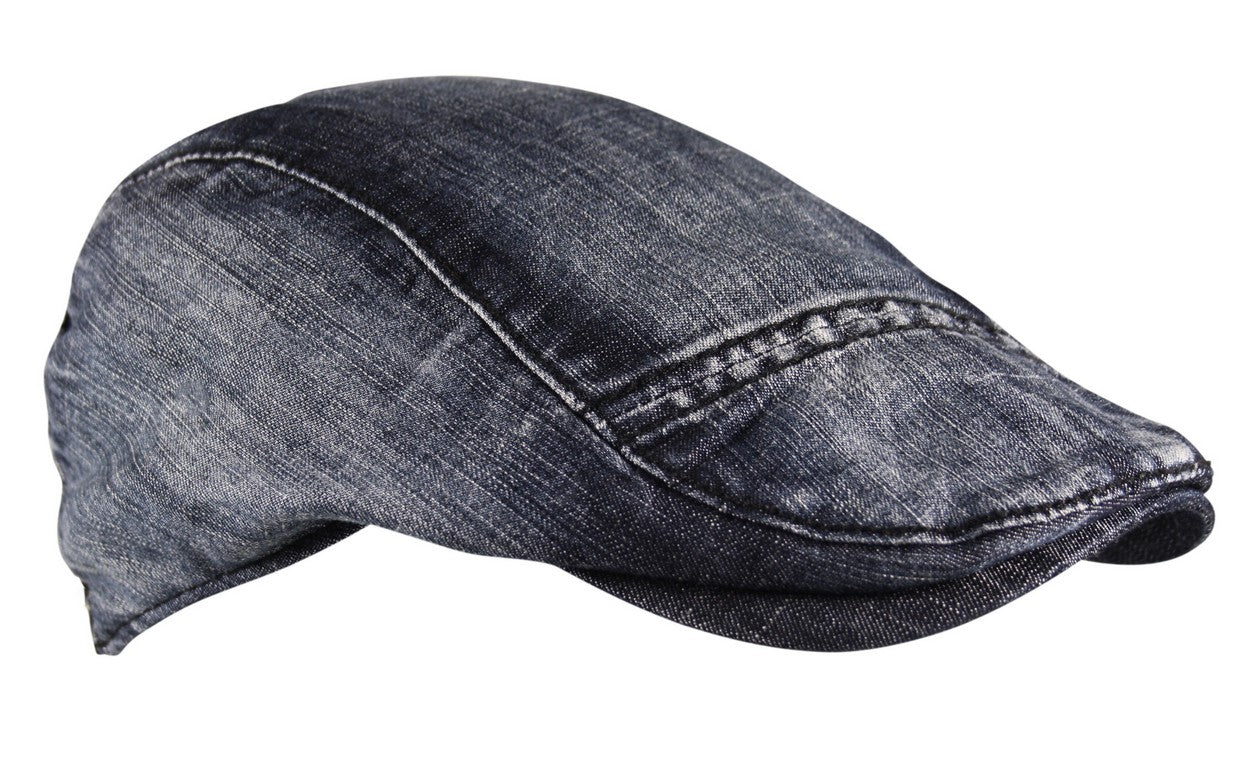 Denim Flat Cap Hat in Distressed Wash