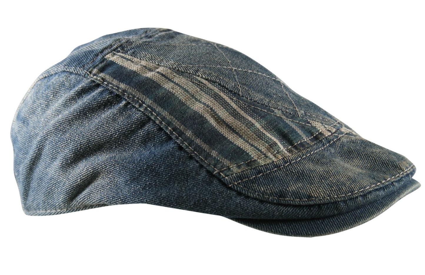 Tweed Diamond Cotton Flat Cap Hat in Washed Denim
