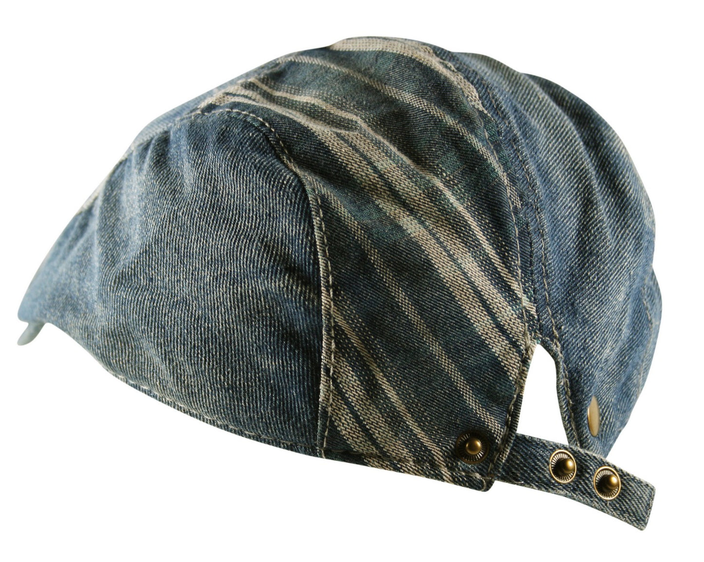 Tweed Diamond Cotton Flat Cap Hat in Washed Denim