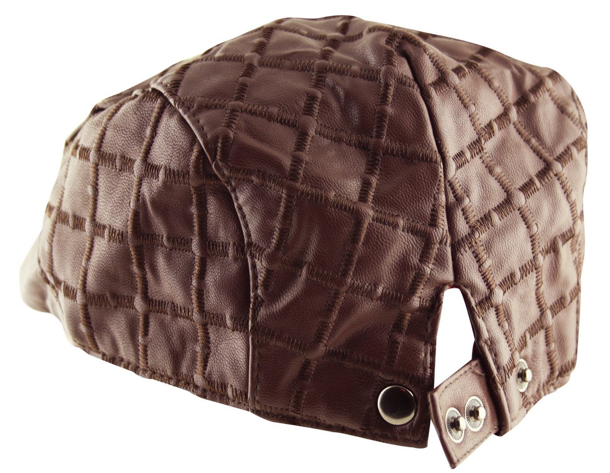 Quilted Faux Leather Check Flat Cap in Brown