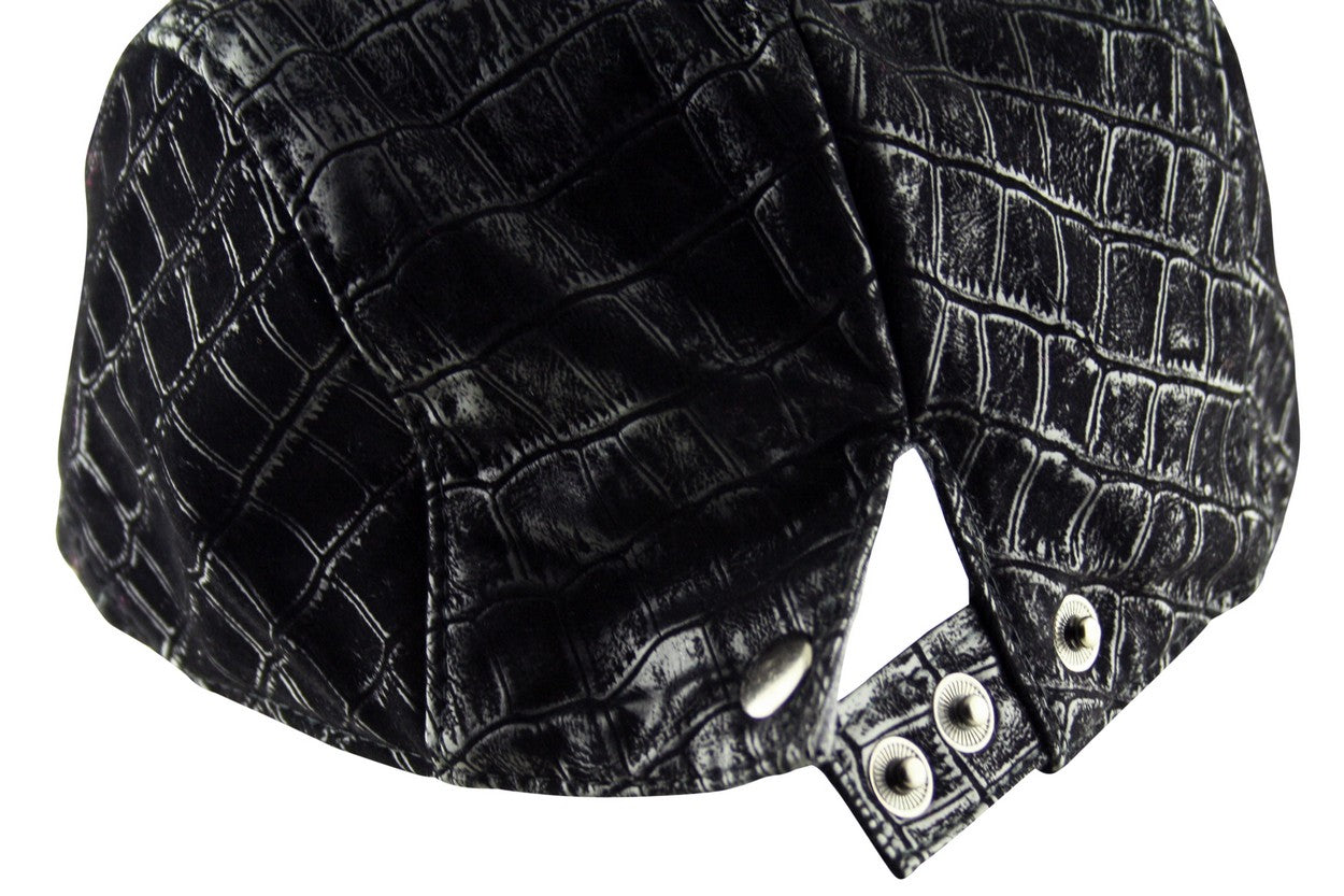 Mosaic Print Faux Leather Flat Cap in Black