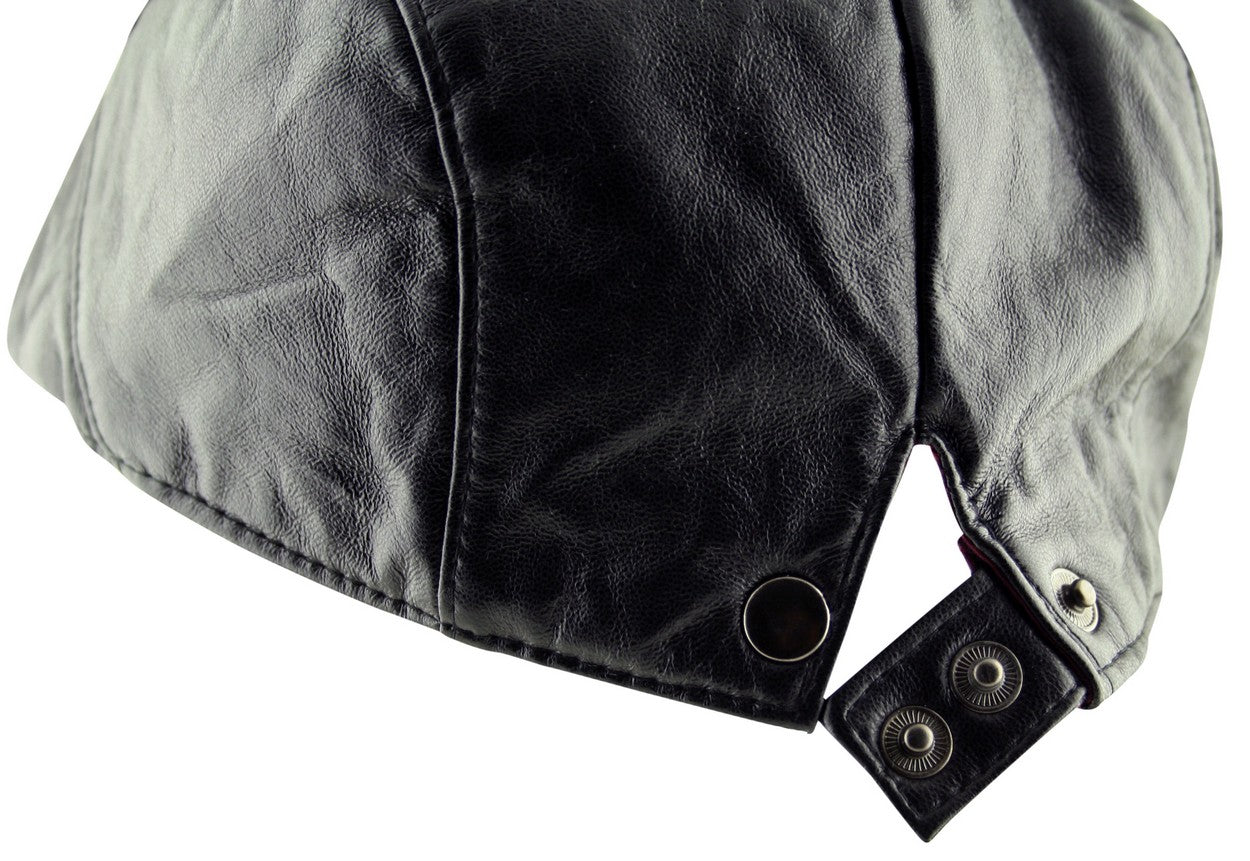 Plain Faux Leather Flat Cap Hat in Black