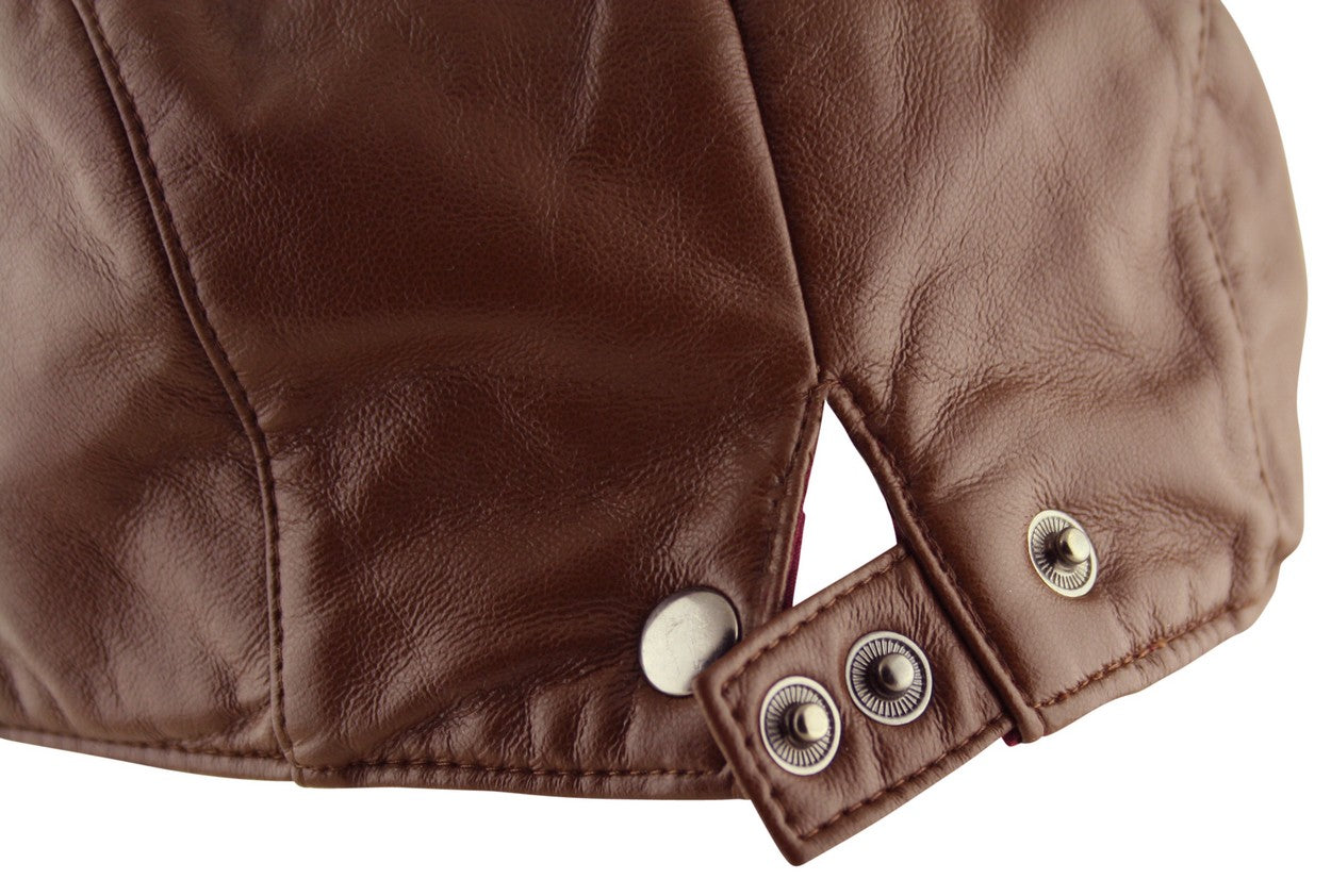 Plain Faux Leather Flat Cap Hat in Brown