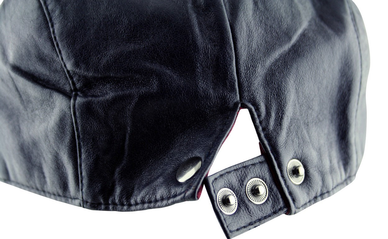 Plain Faux Leather Flat Cap Hat in Navy