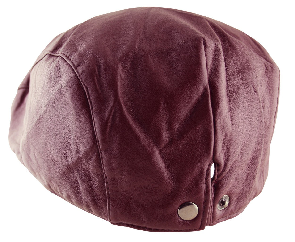 Plain Faux Leather Flat Cap Hat in Maroon