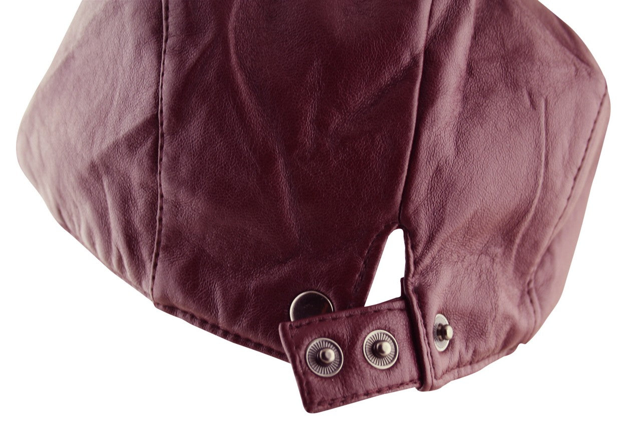 Plain Faux Leather Flat Cap Hat in Maroon