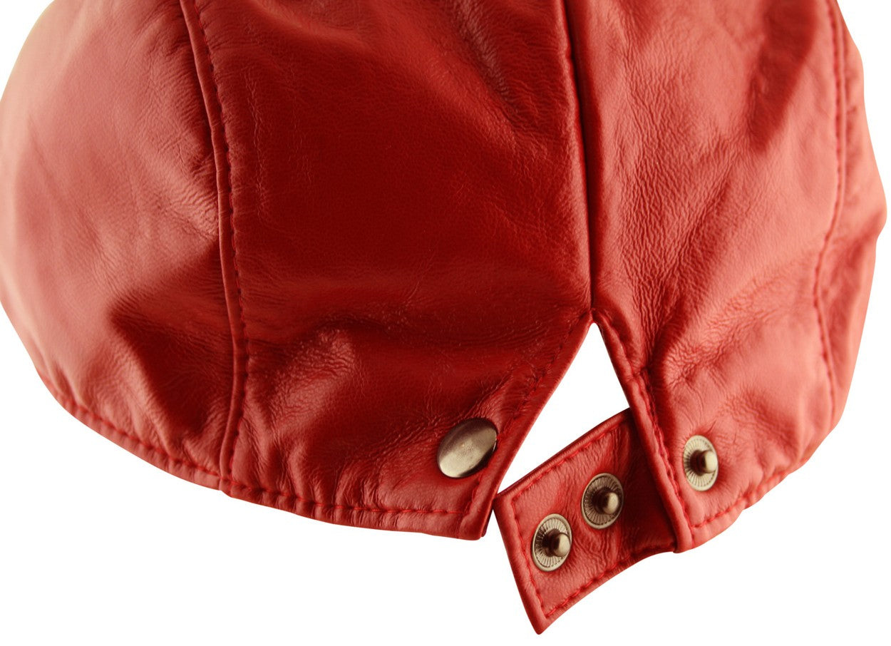 Plain Faux Leather Flat Cap Hat in Red
