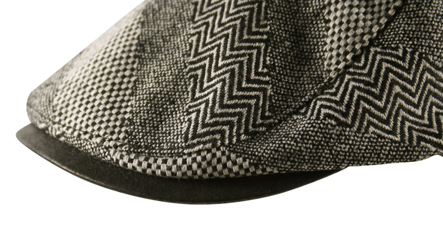 Herringbone Cheviot Tweed Flat Cap in Black White