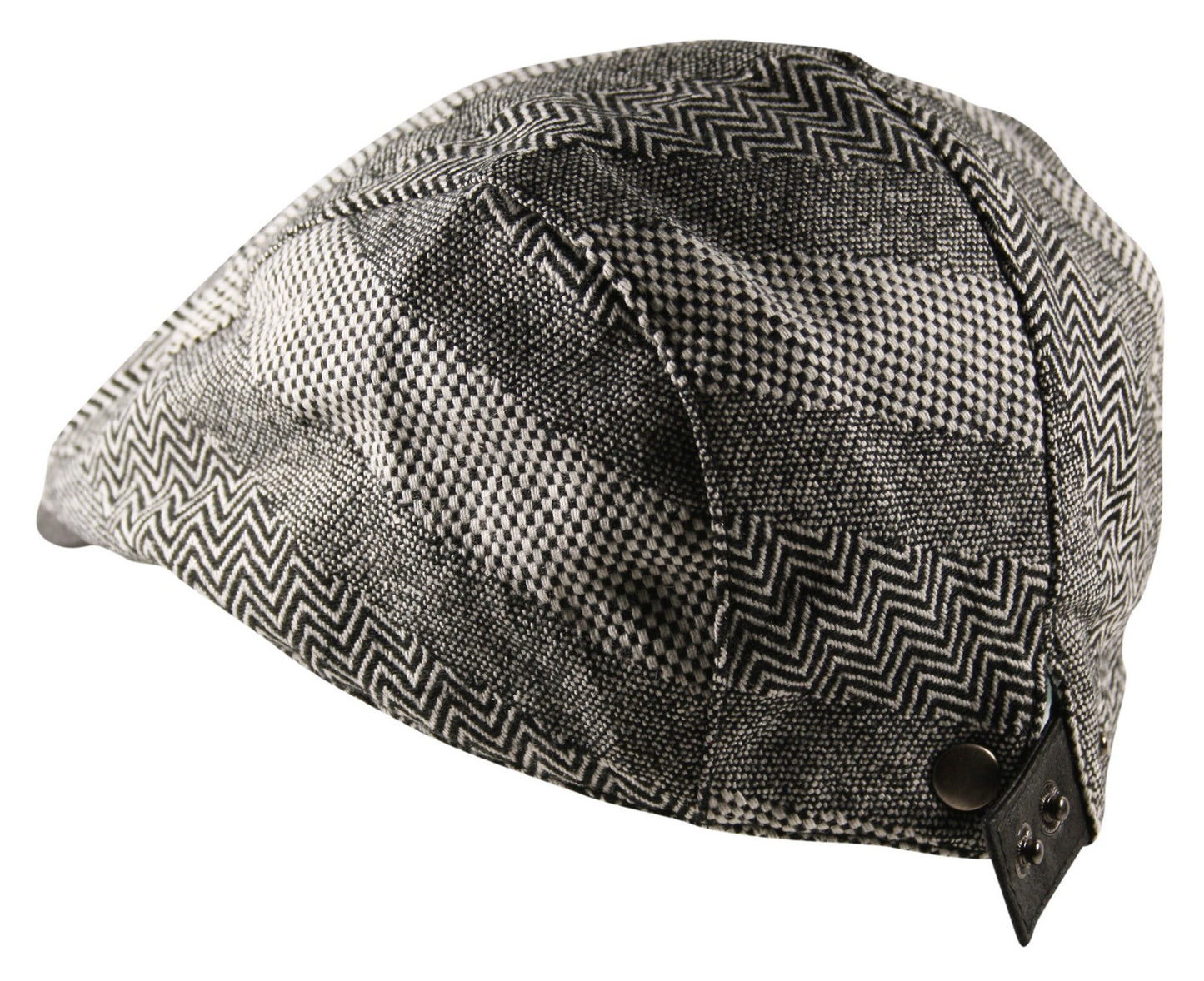 Herringbone Cheviot Tweed Flat Cap in Black White