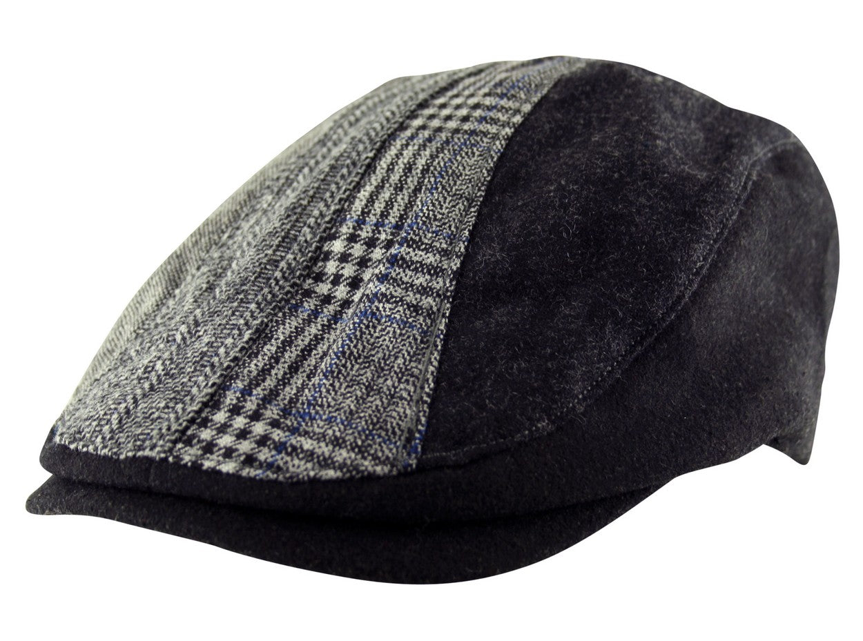 Herringbone Tweed Check Flat Cap in Black