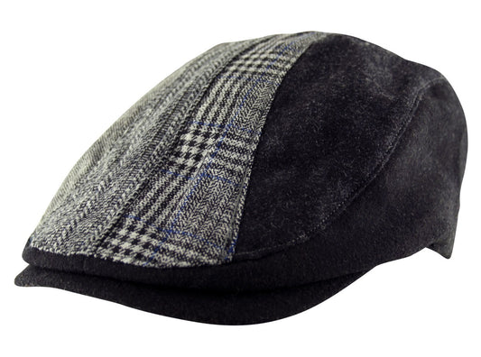 Herringbone Tweed Check Flat Cap in Black