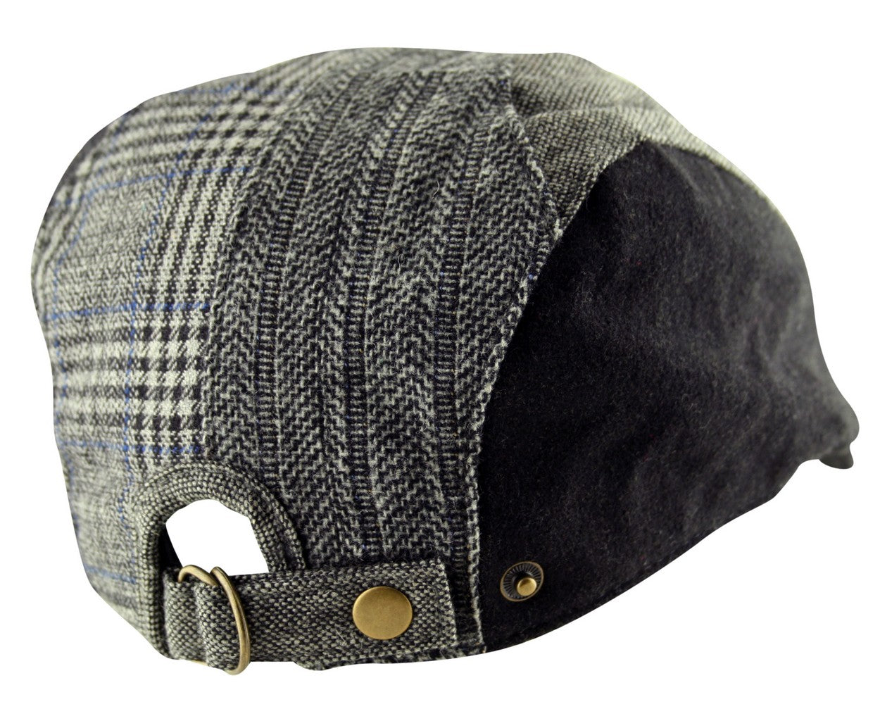 Herringbone Tweed Check Flat Cap in Black
