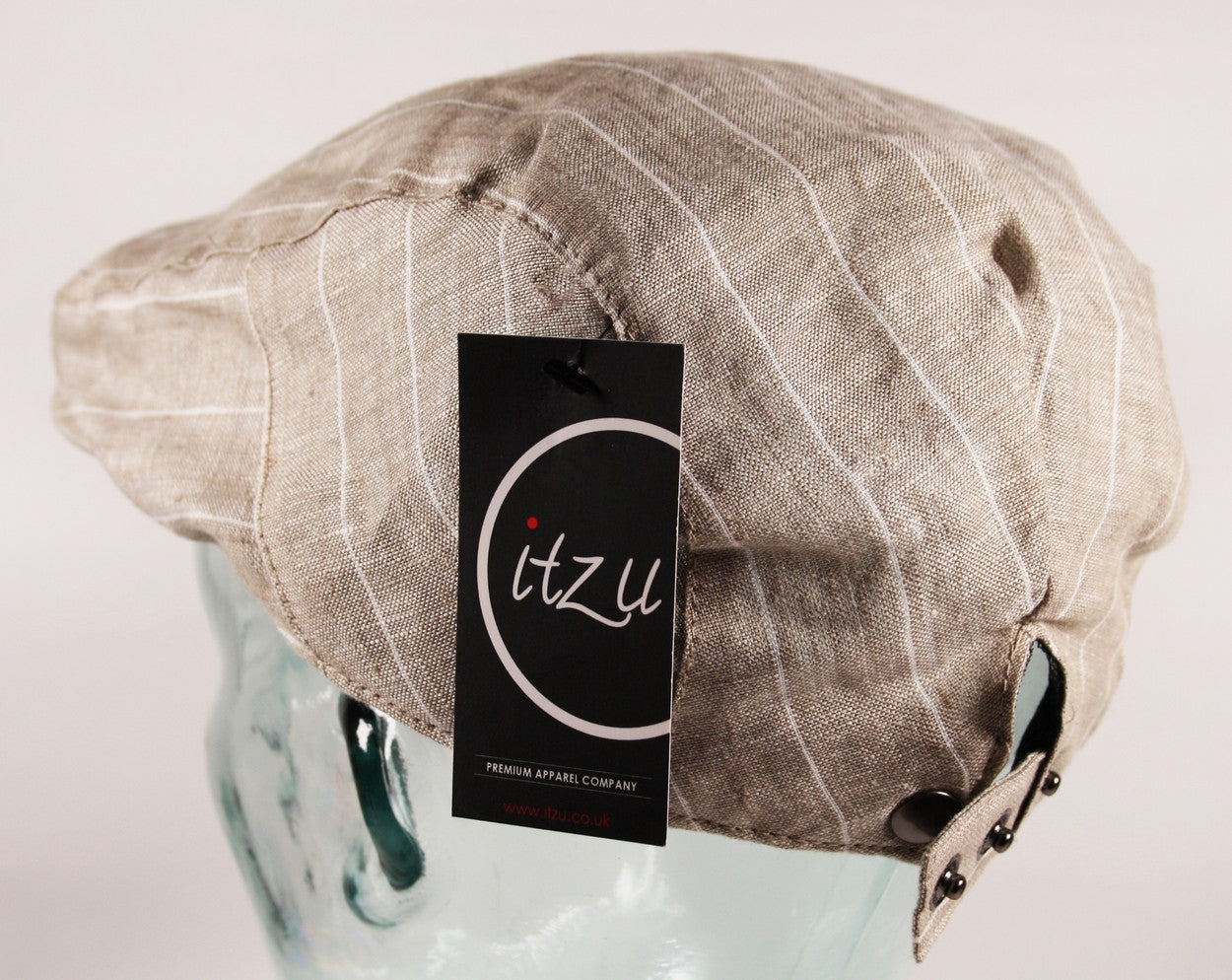 Striped Linen Flat Cap in Natural Beige